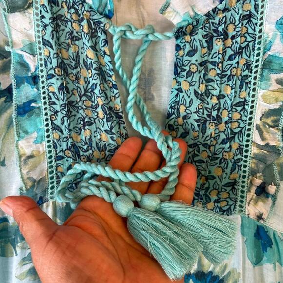 SUNDANCE Floral Ruffle Lace Fields Of Beauty Turquoise Dress Size XXL - Picture 4 of 16